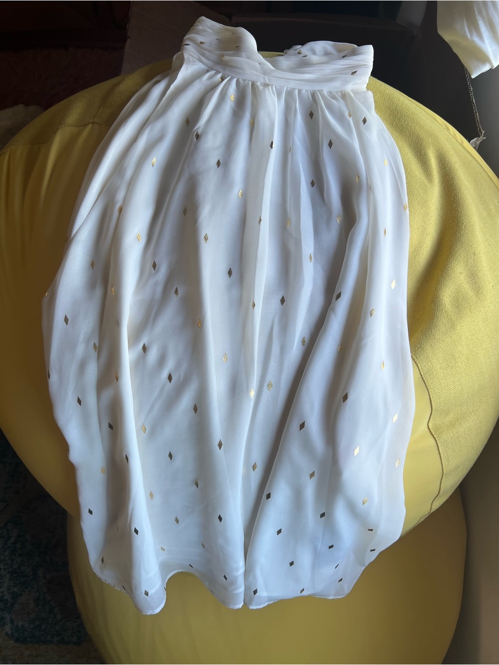 Zac & Rachel White Chiffon Sleeveless Blouse with Gold Diamond Foil